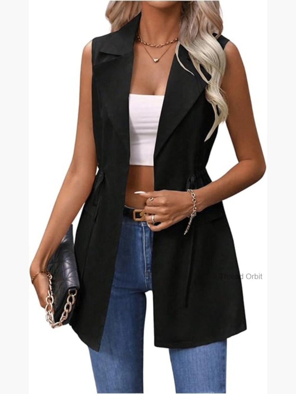 Sleeveless Long Cardigan Vest Open Front Jacket with Pocket Large